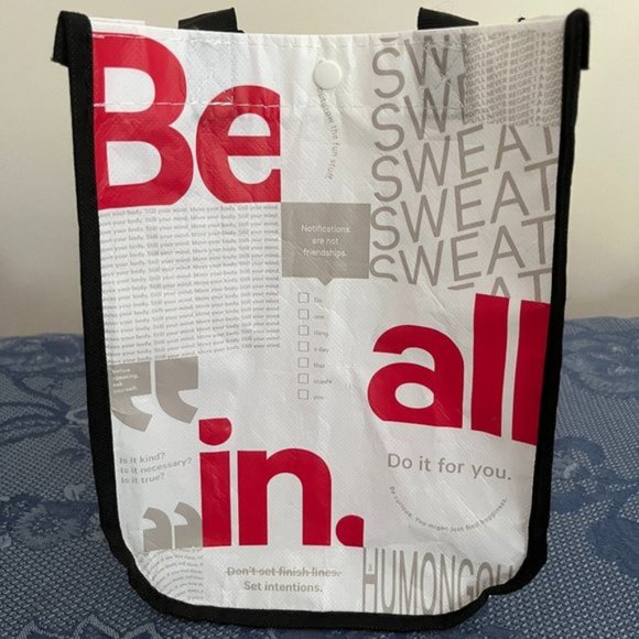 Lululemon Manifesto white, red, black & grey small reusable tote bag rare - Picture 1 of 6